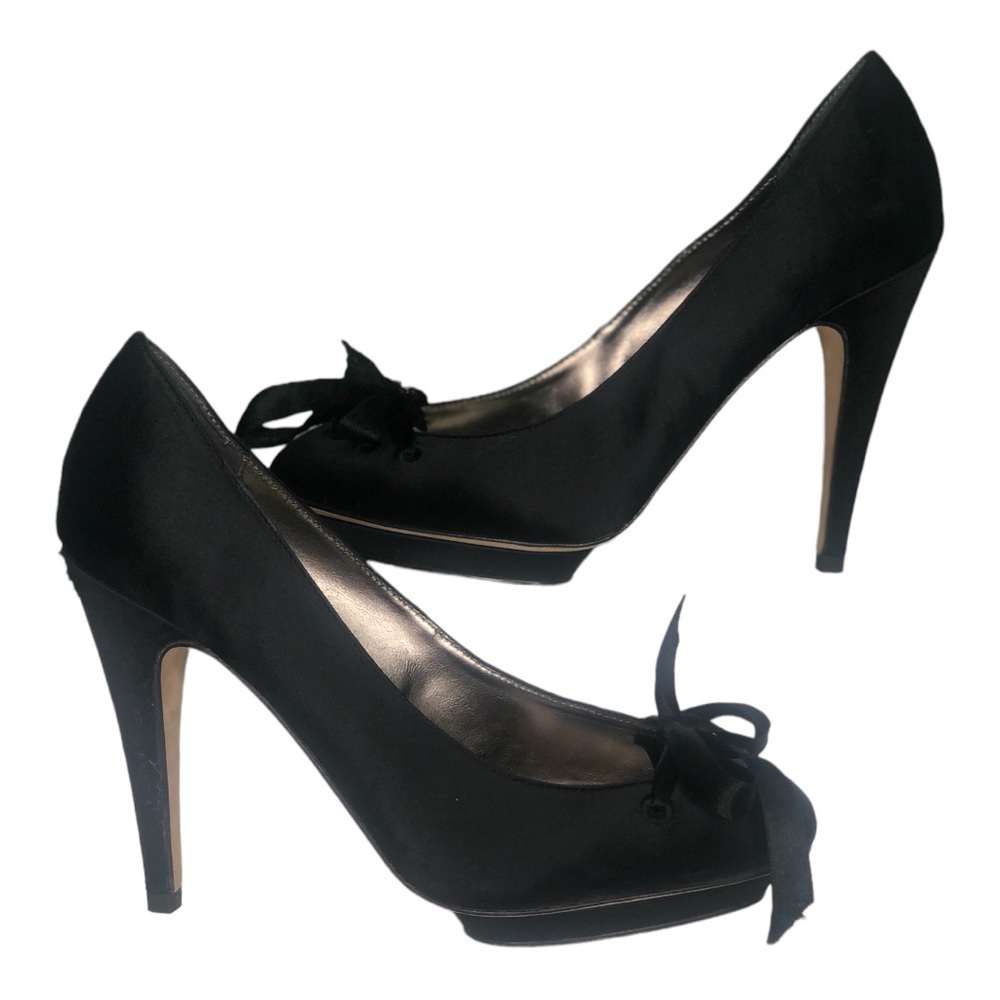 BCBG Satin Corset Toe Platform Heels